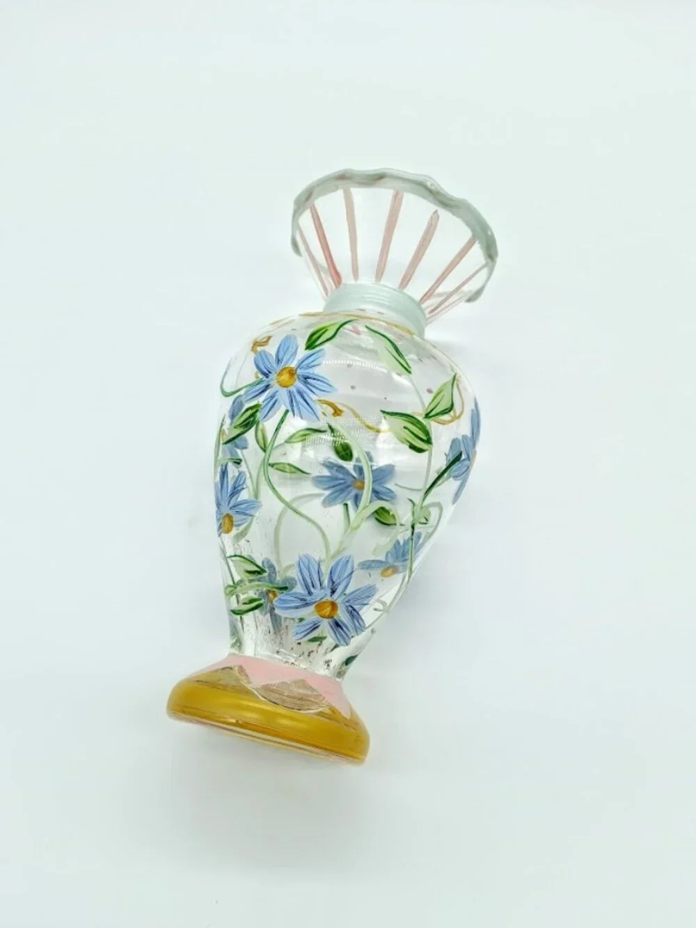 Tracy Porter Hand-Painted Pastel Blue Daisy Glass Bud Vase